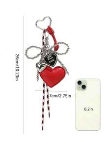 简约时尚，可爱心形包包挂饰，银色串珠蝴蝶结装饰，高性价比包包配饰，小众心形钥匙扣，甜美别致的风格装饰，适合日常搭配或作为包包挂饰/钥匙扣礼物，复古红色 - 紅色 - 查看 4