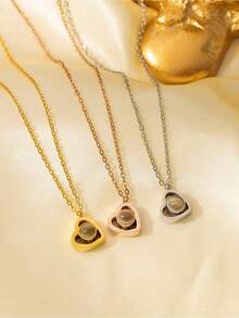 Customized Photo Projection Necklace, Heart-Shaped Projection Necklace, Built-In Personalized Image, "I Love You" Necklace, 100 Languages Customized Stainless Steel Heart-Shaped Pendant Necklace Gift, Customized Christmas Gift, Customized Projection Photo Jewelry - Gold - View 7