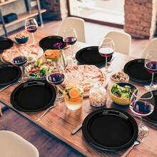 7-Inch + 9-Inch Luxury Black Round Paper Plate Set, Wedding Dessert & Main Course Serving Platter, Birthday Party Cake Plate, Anniversary Banquet Serving Tray, Business Tea Break Buffet Plate, Holiday Gathering Dining Plate, Steak & Pasta Plate, Afternoon Tea Snack Plate, Elegant Black Dinnerware - Black - View 5