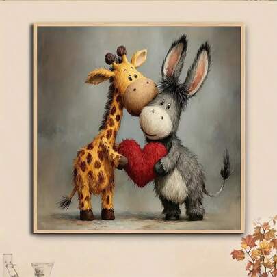 1件套5D钻石画套装，长颈鹿和爱心驴图案，适合成人初学者DIY马赛克钻石画，全钻手工DIY钻石画，适用于客厅、卧室、办公室墙面装饰，惊喜艺术家居装饰礼物，送给家人和朋友，无框[30*30厘米/11.8*11.8英寸][40*40厘米/15.7*15.7英寸]