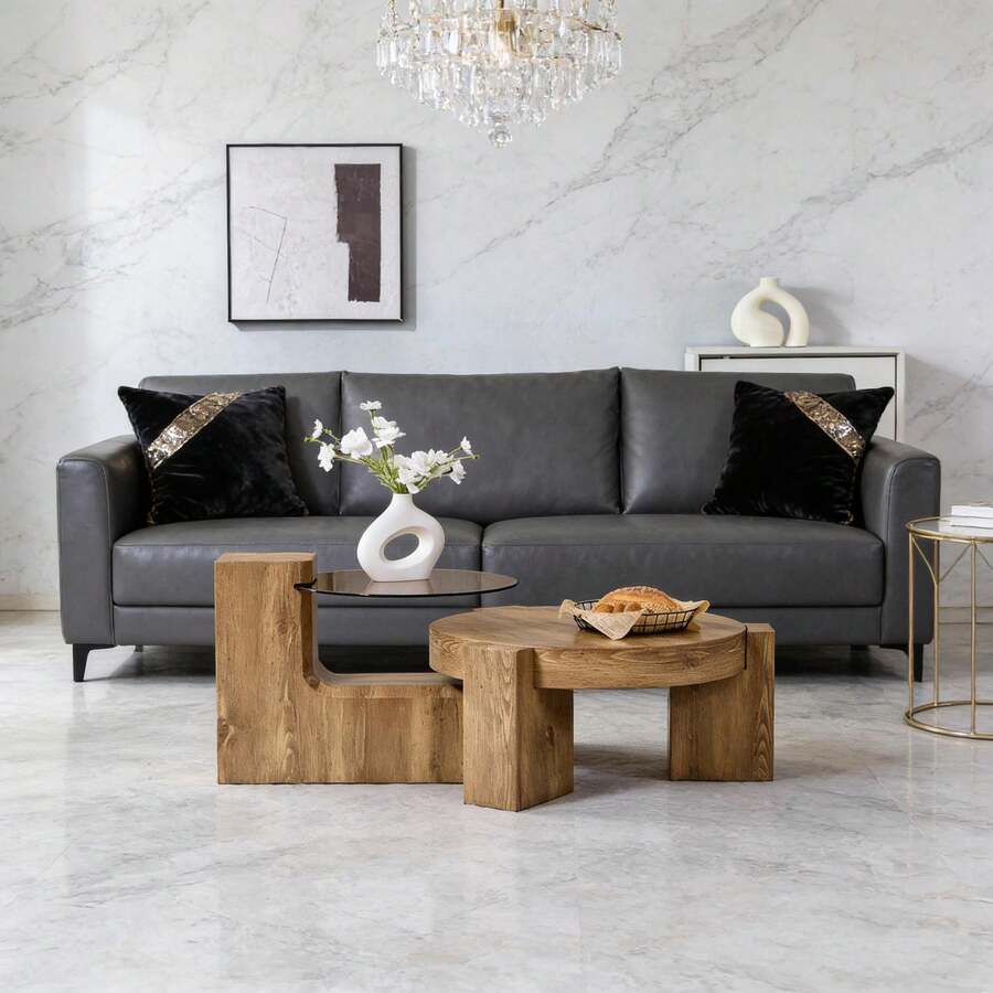 Coffee Tables - Wood + MDF+Glass - View 1