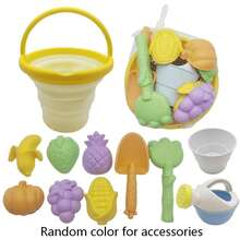 New Vegetable & Fruit Series Beach Toy Set, Includes Foldable Bucket, Shovel, Sand Molds - Multicolor - View 14