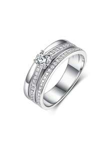 1 pieza Anillo de boda de mujer de estilo minimalista con incrustaciones de moissanita de plata esterlina S925, anillo de compromiso, adecuado para boda, uso diario, temporada de bodas, regalo - Multicolor - Ver 6