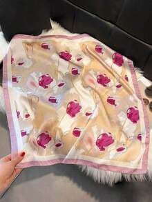 1pc Faux Silk Printed Women Bandana Hair Scarf, Versatile Spring/Summer Fashion Accessory, Headband, Neck Wrap For Dress - Mauve Purple - View 6