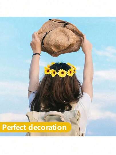تاج زهور عباد الشمس والأقحوان 2 قطعة، تصميم جديد، تاج زهور بوهيمي، اكسسوارات شعر الأقحوان، شريط رأس مضفر للشاطئ والعطلات، تاج عروس، دعامة حفلة للنساء، مناسب لحفلات هاواي والشاطئ والتصوير الفوتوغرافي والحفلات والمناسبات، تاج عروس، ديكور المنزل