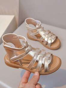 1 đôi sandal cao cổ đế bằng kiểu dáng tối giản mới dành cho bé gái, đế mềm chống trơn trượt, giày đi biển đa năng phù hợp cho mùa hè. - Vàng - Xem 9