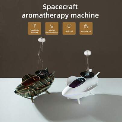 جهاز نشر العطور بتصميم سفينة فضائية وقنديل البحر، مرطب هواء بتغيير 7 ألوان عبر USB، مرطب هواء بزيوت عطرية لغرفة النوم والمكتب، هدية ديكور مكتبي للرجال، بقدرة 6 واط وسعة 200 مل، تصميم ملء من الأعلى لسهولة التعبئة