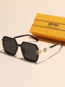 WEYFANY 女士时尚太阳镜，大码女士多边形偏光太阳镜，镜腿饰有水钻，TAC材质轻盈耐用，佩戴舒适，优雅复古简约百搭时尚镜框 - 彩色 - 查看 3