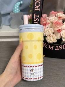 1pc New High-Capacity Stainless Steel Insulated Water Bottle, Large Capacity Stylish Tumbler With Handle & Straw - Multicolor - View 8