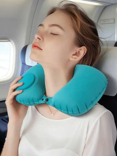 1/2pcs Inflatable Pillow, U-Shaped Pillow, Airplane Pillow, Inflatable Travel Neck Pillow, Office Neck Pillow, Portable Nap Neck Support, Travel Essential, Press To Inflate, Suitable For Office, Travel, Dorm, Outdoor