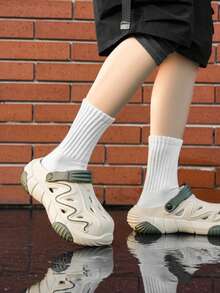 Men's Flame Pattern Sandals - Thick Sole Elevated Slide Sandals With Adjustable Heel Strap, Casual Beach & Outdoor Wear - Beige - View 4