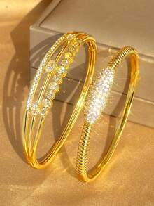 Ensemble de bracelets élégants en acier inoxydable plaqué or 18 carats avec zircone, convient aux femmes. Cadeau pour la fête des mères, cadeau pour les enseignants, accessoire de voyage d'été à la plage, bijoux de style bohème, à porter pour les fêtes, les bals de promo et au quotidien, cadeau de rentrée scolaire, cadeau d'anniversaire, cadeau pour les demoiselles d'honneur, cadeau de Noël - Multicolore - Voir 2