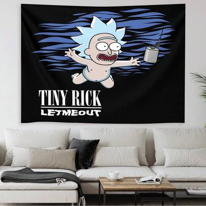 Warner Bros 1 Tấm thảm treo tường hình nhân vật hoạt hình  Tiny Rick "Let Me Out", thuộc series Adult Swim, hoàn hảo cho phòng ngủ, phòng khách, phòng giải trí, phòng ký túc xá. Món quà lý tưởng cho người hâm mộ , người yêu thích Adult Swim, thanh thiếu niên, sinh viên đại học, nhà sưu tập văn hóa đại chúng, quà sinh nhật và quà tặng ngày lễ.