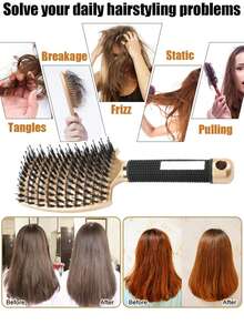 1 pieza Cepillo de pelo con forma de costilla de cerdo, diseño de cerdas suaves con pines de masaje, cepillo de pelo curvo antiestático, suave para el cabello, apto para uso seco y húmedo, se adapta a todo tipo de cabello, cepillo de masaje para la cabeza, herramienta de peinado, kit de herramientas para el cabello - Multicolor - Ver 5