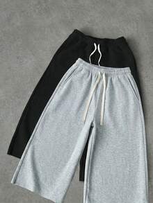 Men's Casual Loose Fit Drawstring Pants With Side Pockets, 3/4 Length, Suitable For Men's Fitness & Running, Pure Black Polyester, Versatile For All Seasons Summer - Light Grey - View 6
