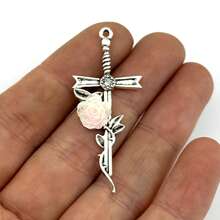 1件十字架钉玫瑰吊坠耳环项链配饰，节日礼物 - 銀色十字架 - 查看 11