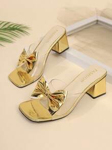 Women's High Heel Sandals With Butterfly Flower Design, Fashion Wedding Princess Shoes, Chunky Heel - Gold - View 8