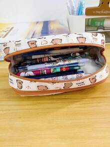 1个水豚翻盖铅笔盒（不含钥匙扣），卡通学生铅笔袋，多层大容量文具袋，学生桌面文具收纳，返校礼物，学生文具 - 卡皮巴拉筆袋 - 查看 6