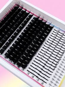 4款漫画风格假睫毛簇，尖头假睫毛，单根睫毛簇，320/310/290/190根装，尖头+下睫毛+160D+200D/60D+80D/80D+100D多款自然妆效，长度6-21mm混合，猫眼浓密水润假睫毛，可重复使用，单根分段式假睫毛，轻盈柔软，在家即可DIY嫁接睫毛 - DD - 查看 7