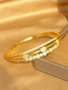 18K Gold Plated Bamboo Knot Twisted Multi-Zirconia Stackable Bracelet Set, Fade-Resistant Adjustable Gold Bracelet, Elegant Women's Jewelry, Suitable For Daily Wear And Wedding - Multicolor - View 7
