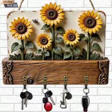 1pc Sunflower Countryside Style Wooden Key Holder Hook, Includes 4 Metal Hooks For Self-Installation, Wall Decor, Porch Decor, Room Decor, Villa Decor, Seasonal Home Decor - Nhiều màu - Xem 10