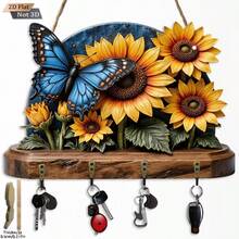 1pc Sunflower Countryside Style Wooden Key Holder Hook, Includes 4 Metal Hooks For Self-Installation, Wall Decor, Porch Decor, Room Decor, Villa Decor, Seasonal Home Decor - Nhiều màu - Xem 11