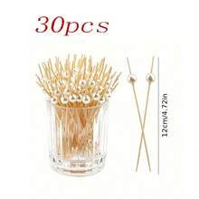 10/20/30/50/100/200pcs White Pearl Fruit Picks, 4.7 Inch Elegant Toothpicks For Appetizers, Bamboo Floral Skewers For Fruit, Food, Sandwich, Beverage, Party, Burger Decoration - White - View 14