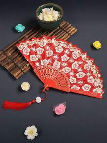 1pc Vintage Chinese Style Folding Fan, Sakura Flower Design, Portable For Summer Dance, Cosplay, Outdoor Travel, Beach, Sports, Office, School, Pool Party, Daily Use,Holiday,Travel - Multicolor - View 17