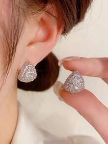 1pair Fashionable Exquisite Cubic Zirconia Teardrop Shaped Personalized Elegant Women Wedding Earrings - Bạc - Xem 5