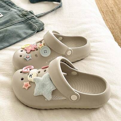 صنادل نسائية صيفية مريحة من الإيفا مع فتحات، صنادل مزينة بأزرار نجمية سهلة الارتداء للاستخدام الداخلي والخارجي