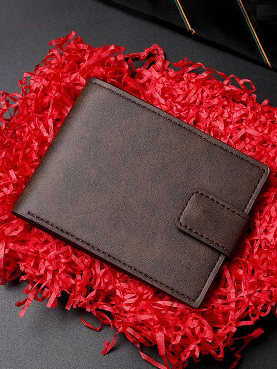 Fashionable Faux Leather Wallet - Compact Zipper Card Holder & Coin Purse, Snap Closure Card Case, "Don't Touch My Wallet" Design, Ideal Daily Use Billfold - Dark Brown - View 1