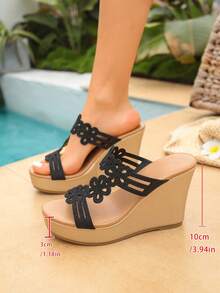 2026 Summer New High Heel Wedge Slippers Women, Thick Sole Fashion Outdoor Rhinestone Sandals - Black - View 5