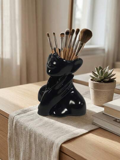 1pc Abstract Face Makeup Brush Holder; Vanity Desk Eyebrow Brush Stand, Multifunctional Desktop Organizer & Decorative Storage, Home Decor