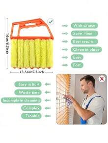 Cepillo de limpieza multifuncional para persianas venecianas, herramienta esencial para limpiar cortinas del hogar, aires acondicionados, ventiladores y grietas - amarillo - Ver 3