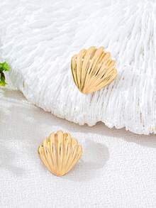 1 Pair Gold Shell Earrings For Beach Vacation - Yellow Gold - View 1