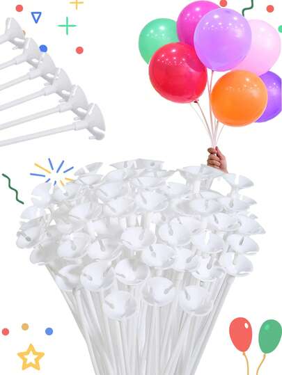 50/100 que cắm bóng bay màu trắng, que cầm tay dùng cho các gian hàng chợ, lễ hội.
