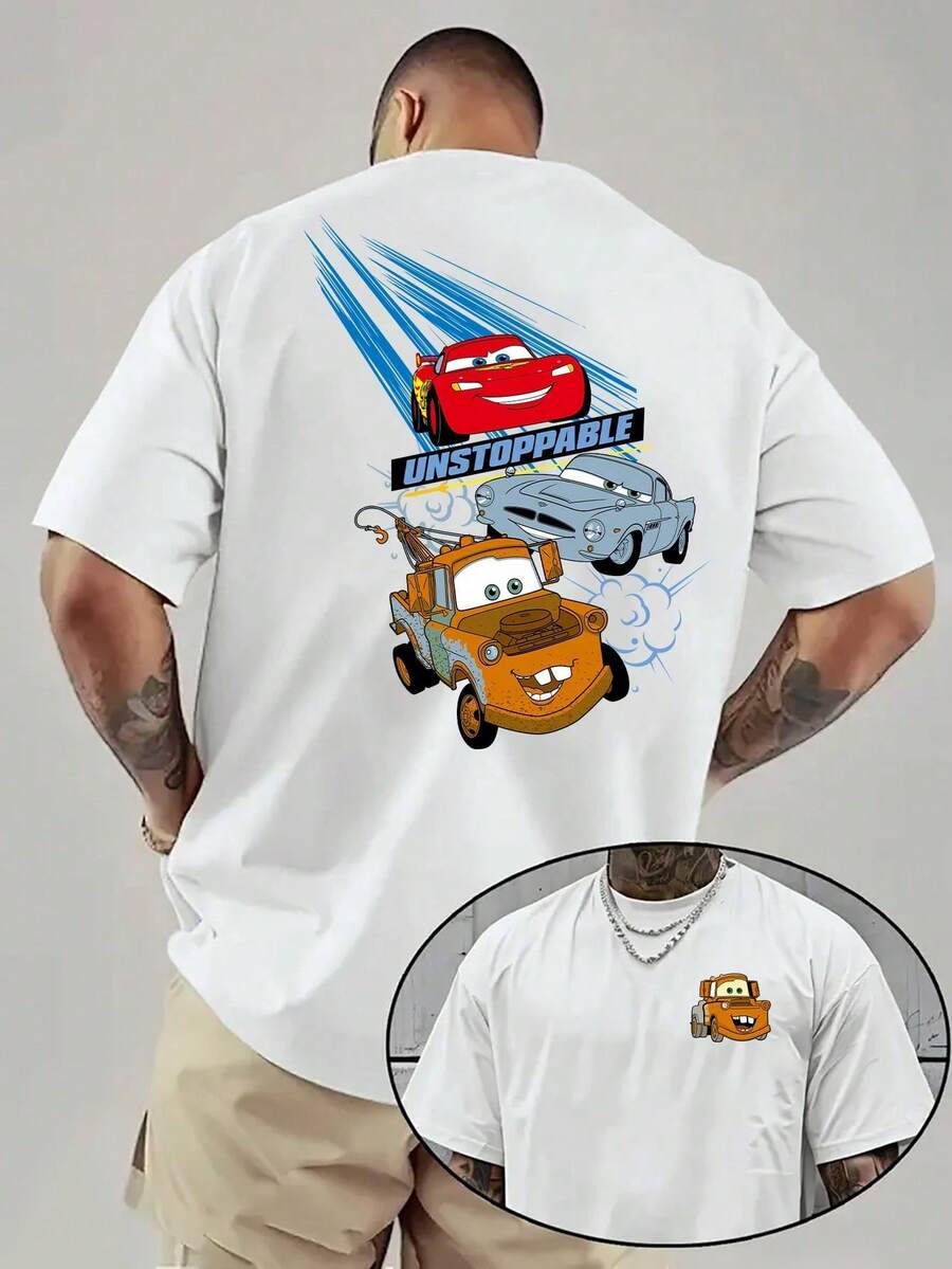Disney Official Licensed Cars "Unstoppable Trio" Double-Sided Graphic T Shirts 100 Percent Cotton Disney Shirt Washed 220g Unisex - trắng - Xem 1