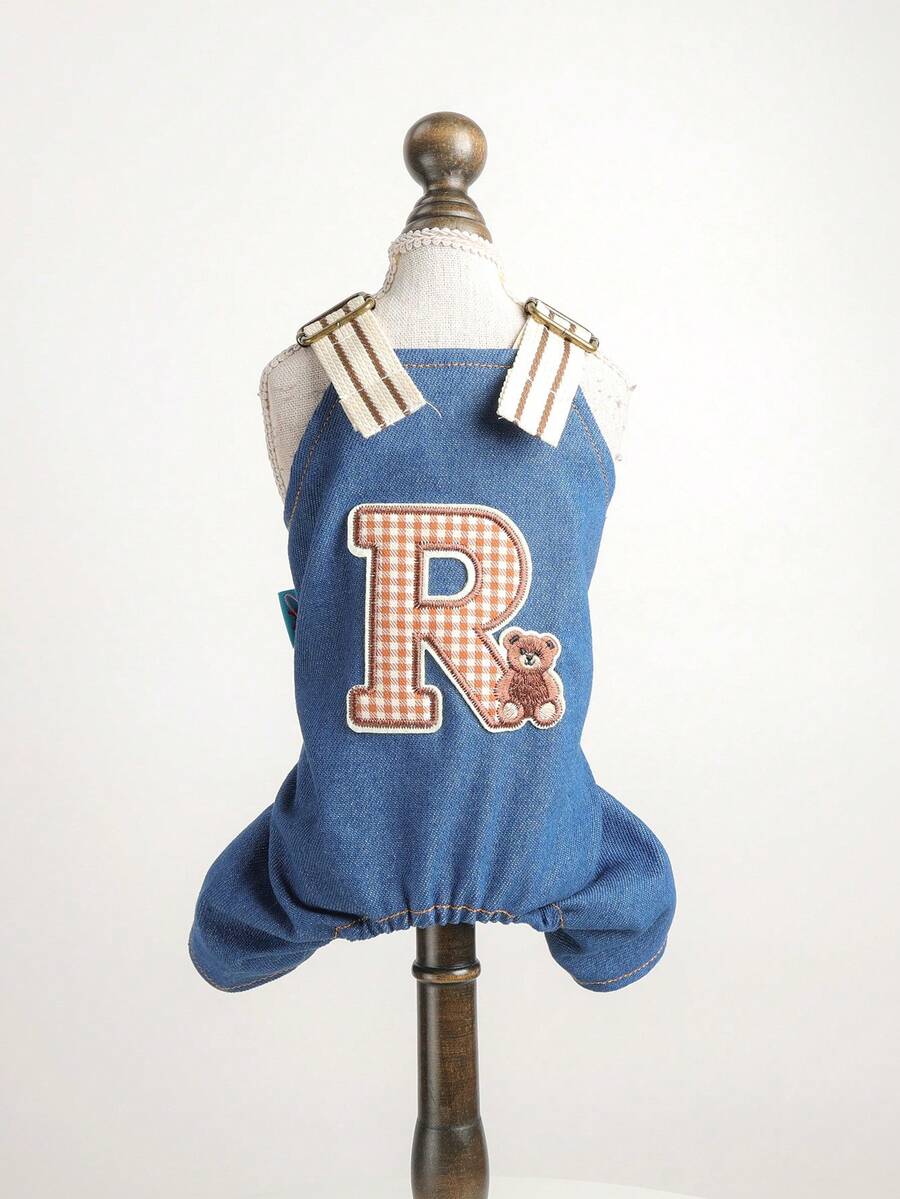 1pc Pet Clothes, Dog/Cat Apparel, Small Dog Harness Pants, Letter Bear Harness Pants - Blue - View 1
