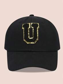 1 buah Topi Baseball Anak-Anak dengan Huruf Hitam, Topi Pelindung Matahari untuk Anak Laki-Laki dan Perempuan, Cocok untuk Aktivitas Luar Ruangan dan Penggunaan Sehari-hari - Label hitam dan emas - topi baseball kain hitam - View 55