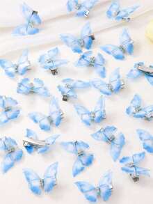 10pcs/Set Girls' Pink & Blue Double-Layer Crystal Organza Butterfly Hair Clips, Cute Hair Accessories - Multicolor - View 13
