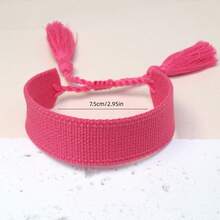 1pc Handmade Vintage Minimalist Boho Style Woven Bracelet, Suitable As Gift For Family, Friends, Students, Festivals, Parties, Traveling - Hot Pink - View 6