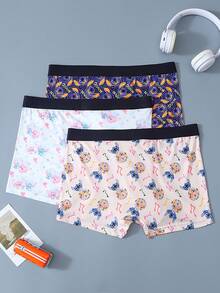 Disney 3条装卡通涂鸦印花男士内裤，松紧腰带男士平角内裤 - 彩色 - 查看 5