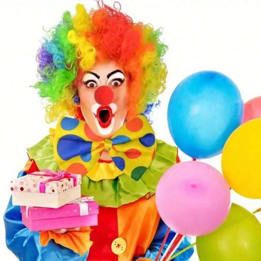 4pcs Rainbow Clown Costume Set, Clown Wig, Nose Strap, White Gloves. Bow Tie, Clown Party, Carnival, Simulation Games, Ladies, Men's And Adult Accessories - Multicolor - View 1