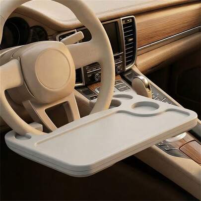 Mesa de bandeja para volante de coche 2 en 1/Organizador de escritorio (incluye bandeja para portátil y portavasos), hecho de material ABS de alta resistencia, adecuado para sedanes, camiones y SUV - Multifuncional para trabajo de oficina, lectura y organización en el automóvil; diseño simple y elegante, estructura resistente.