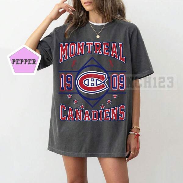 T-shirt vintage des Canadiens de Montréal Tee rétro Habs Hockey 90s Esthétique Cadeau pour les fans Vêtement de sport unisexe de hockey de Montréal