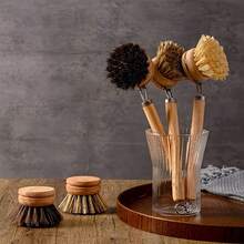1pc Replaceable Head Wooden Handle Dish Brush, Multi-Functional Natural Bristle Kitchen Cleaning Brush For Bowls, Plates, Pots - Detachable Cleaning Brush - View 2
