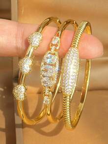 18K Gold Plated Stainless Steel Elegant And Sparkling Zirconia Women's Bracelet Suitable For Daily Wear, Party Accessories, Birthday And Anniversary Gifts Halloween Christmas Thanksgiving Boho Jewelry Daily Party Summer Jewelry Mom Gift, Back To School Gift Birthday Wedding Gift - Multicolor - View 6