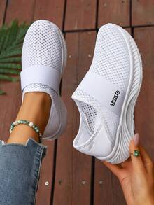 ZOSIVC Women's Casual Slip-On Sneakers, Suitable For Spring/Summer Beach, Travel, Vacation, Elastic Fabric Fit For Plus Size, Versatile Breathable And Comfortable - White - View 3