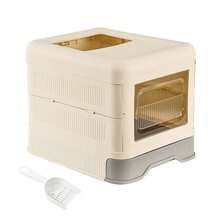 可折叠超大全封闭式猫砂盆 – 隐藏式抽屉，防溅，方形顶部入口宠物用品 - M - 查看 5