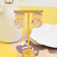 1 Pair Asymmetrical Floral Pattern Acrylic Round Pendant Earrings, Versatile & Elegant Gift - Yellow Gold - View 3